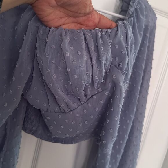 SHEIN Elegant Women's Swiss dot smocked back long sleeves crop Top EUC - Picture 4 of 5